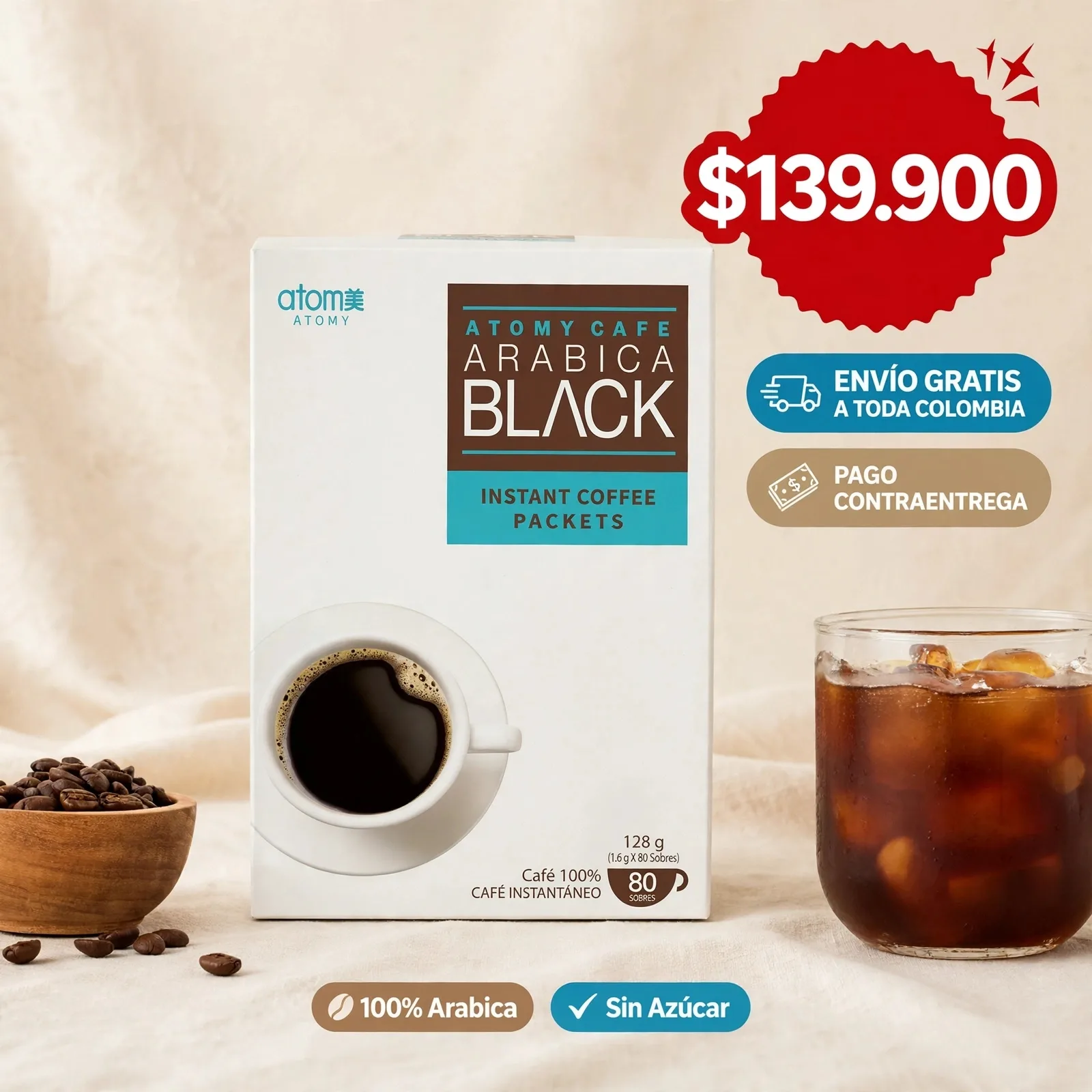 ☕ ATOMY CAFÉ ARÁBICA BLACK ORIGINAL - 80 SOBRES ☕ imagen 2