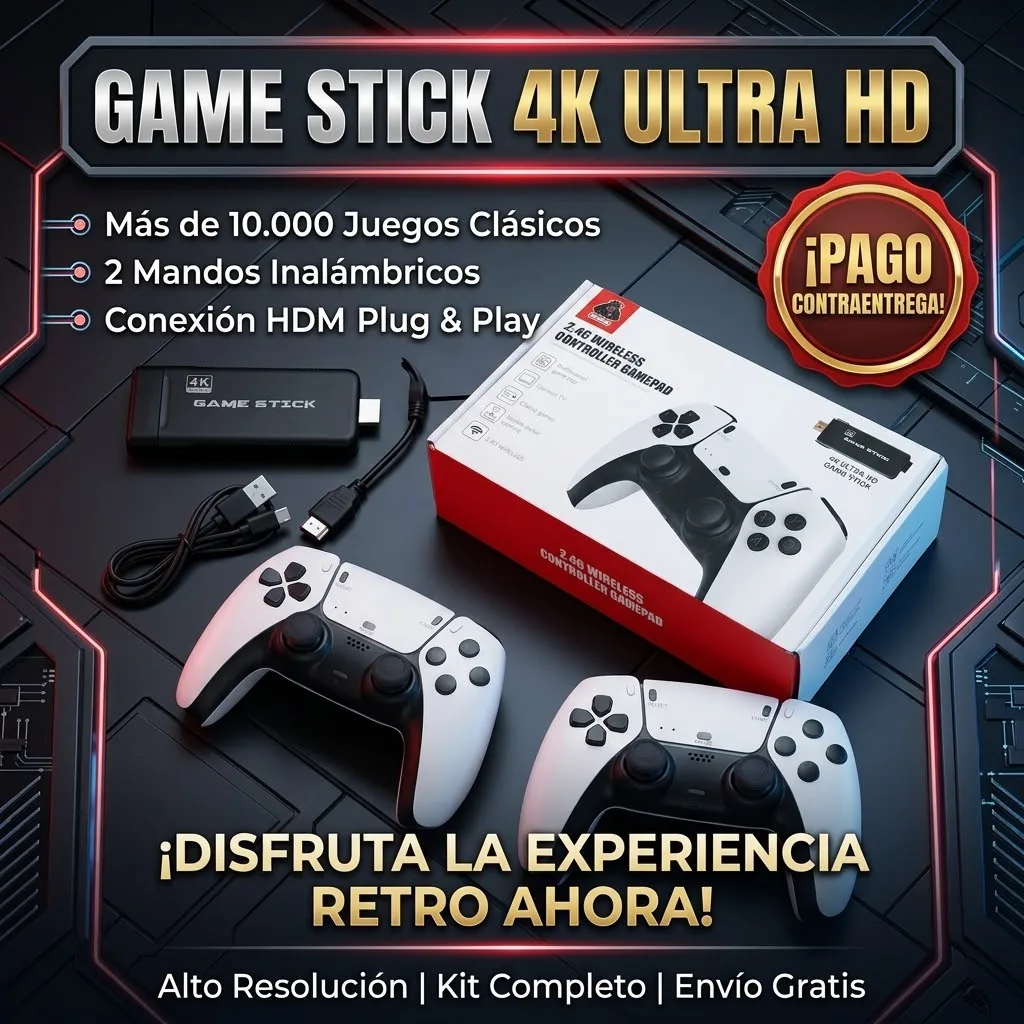 Consola Game Stick 4K Ultra HD + 2 Mandos Inalámbricos - Pago Contra Entrega
